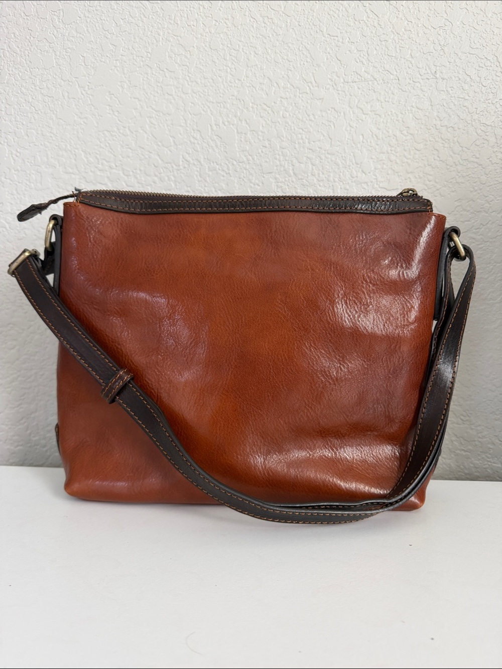 Pelletterie D&D Firenze Cognac Brown Italian Genuine Leather Crossbody Bag